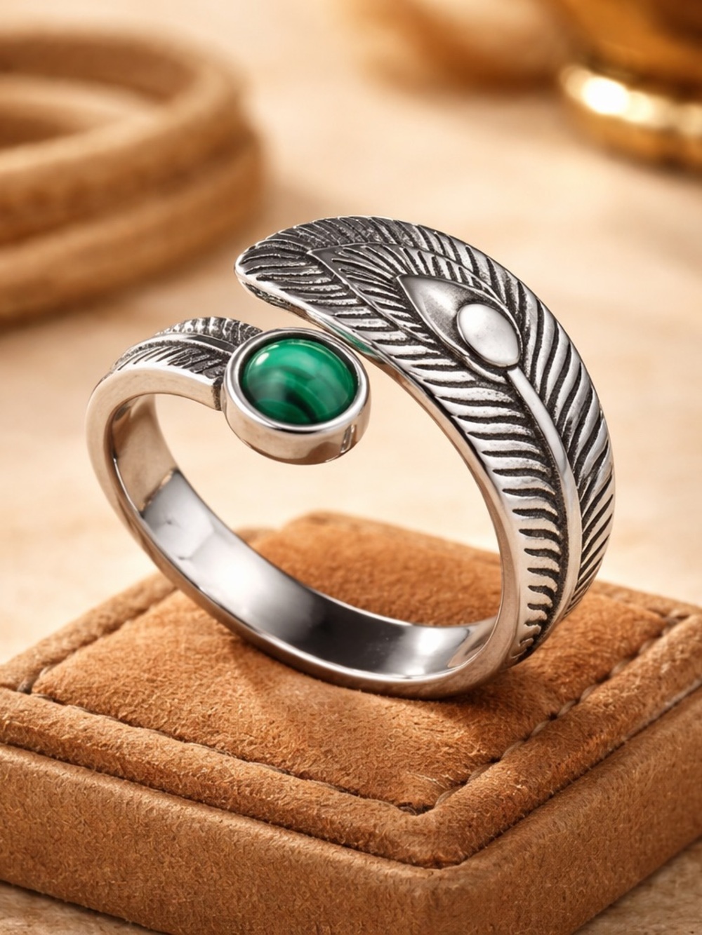 Malachite Genuine Gemstone Western Adjustable Statement Ring Cowboy Gift Box